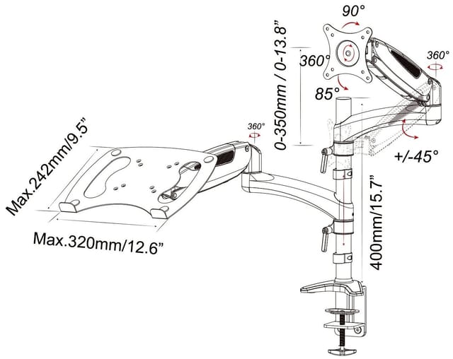 Товар Кронштейн для монитора/ноутбука Cactus CS-VM-LH08-BK черный 13"-27" макс.8кг настольный поворот и наклон
