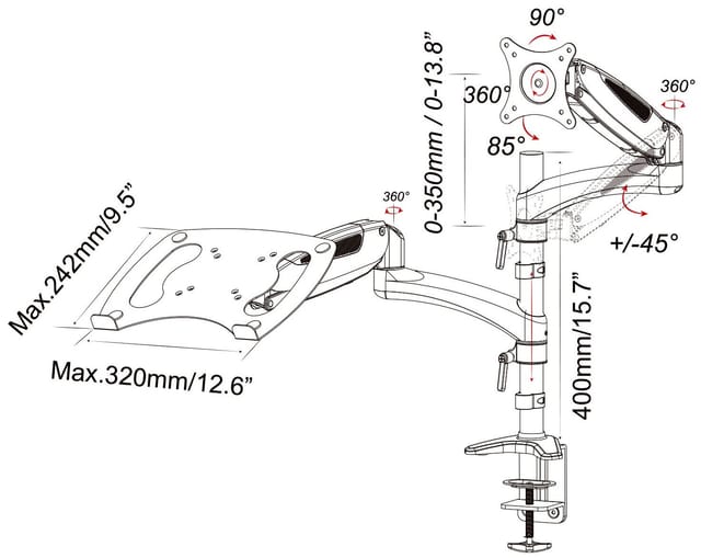 Товар Кронштейн для монитора/ноутбука Cactus CS-VM-LH08-AL серебряный 13"-27" макс.8кг настольный поворот и наклон