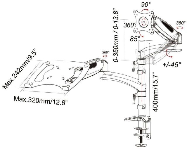 Товар Кронштейн для монитора/ноутбука Cactus CS-VM-LH08-BK черный 13"-27" макс.8кг настольный поворот и наклон