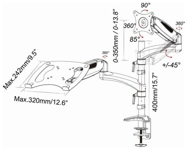Товар Кронштейн для монитора/ноутбука Cactus CS-VM-LH08-AL серебряный 13"-27" макс.8кг настольный поворот и наклон