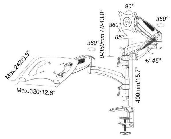 Товар Кронштейн для монитора/ноутбука Cactus CS-VM-LH08-AL серебряный 13"-27" макс.8кг настольный поворот и наклон