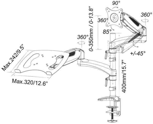 Товар Кронштейн для монитора/ноутбука Cactus CS-VM-LH08-AL серебряный 13"-27" макс.8кг настольный поворот и наклон