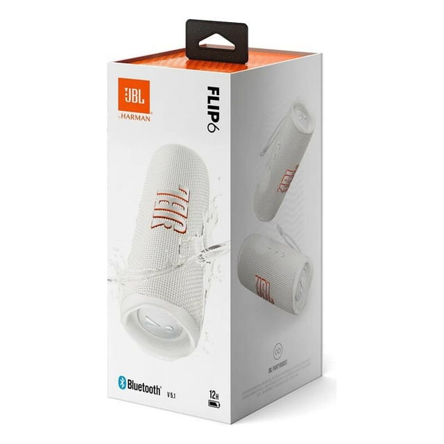 Товар Портативная колонка JBL Flip 6, колонка, White, Bluetooth 5.1, влагозащита IP67, 30Вт, белая