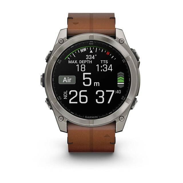 Товар Умные часы Garmin Fenix 8 51 мм AMOLED Sapphire, Titanium, каштановый кожаный ремешок 010-02905-40