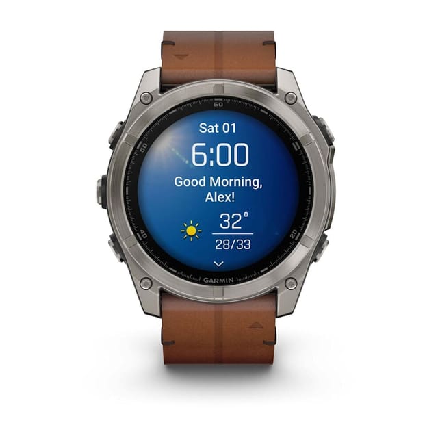 Товар Умные часы Garmin Fenix 8 51 мм AMOLED Sapphire, Titanium, каштановый кожаный ремешок 010-02905-40