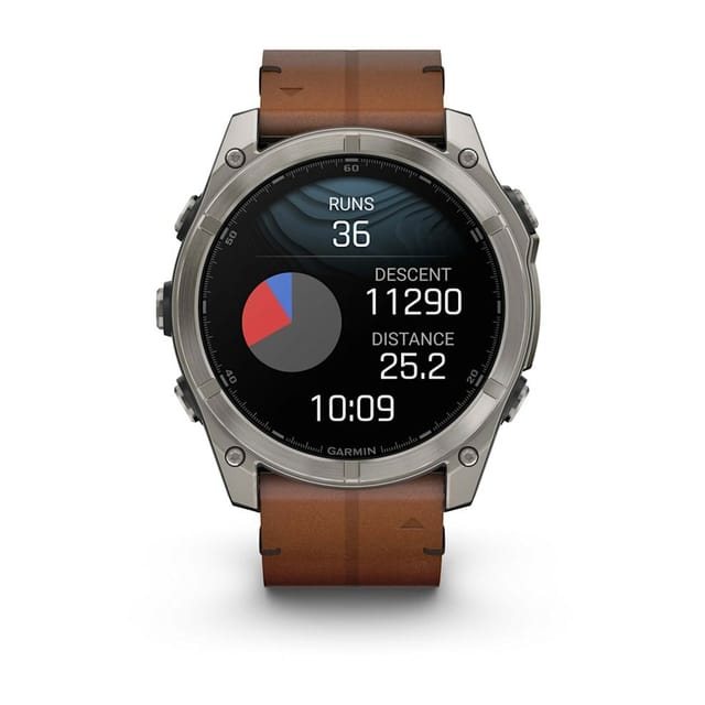 Товар Умные часы Garmin Fenix 8 51 мм AMOLED Sapphire, Titanium, каштановый кожаный ремешок 010-02905-40