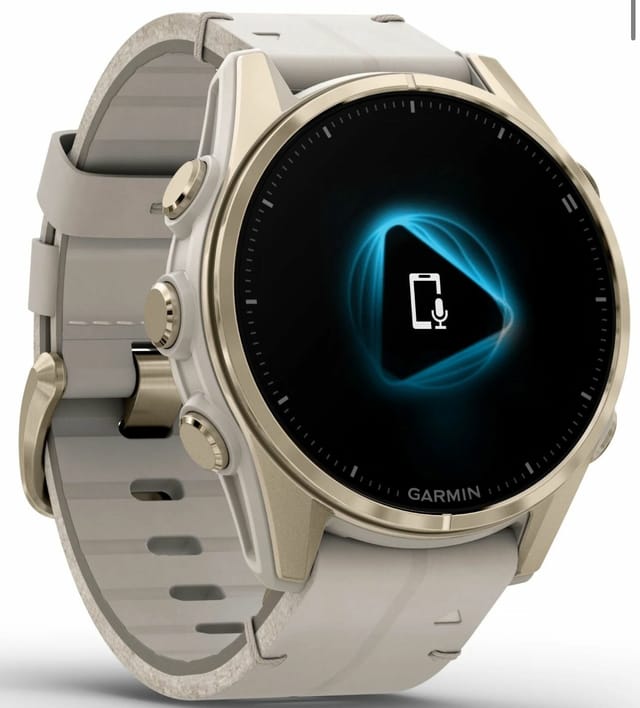 Товар Часы Garmin Fenix 8,43 мм, AMOLED, Sapphire soft gold with fog gray leather band + fog gray silicone band (010-02903-40)