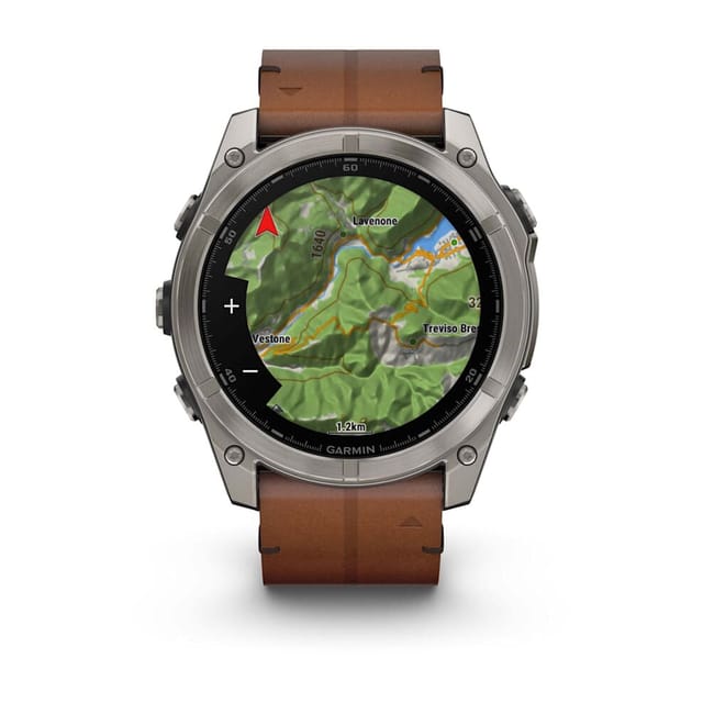 Товар Умные часы Garmin Fenix 8 51 мм AMOLED Sapphire, Titanium, каштановый кожаный ремешок 010-02905-40