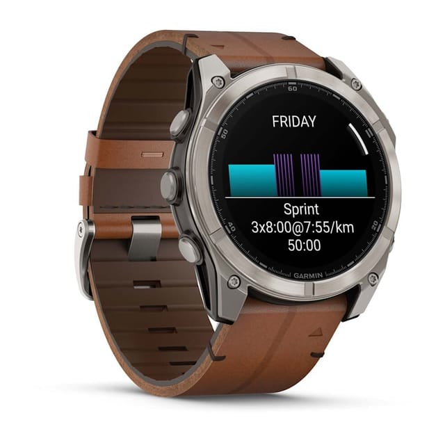 Товар Умные часы Garmin Fenix 8 51 мм AMOLED Sapphire, Titanium, каштановый кожаный ремешок 010-02905-40
