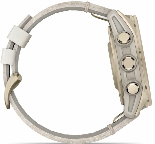 Товар Часы Garmin Fenix 8,43 мм, AMOLED, Sapphire soft gold with fog gray leather band + fog gray silicone band (010-02903-40)