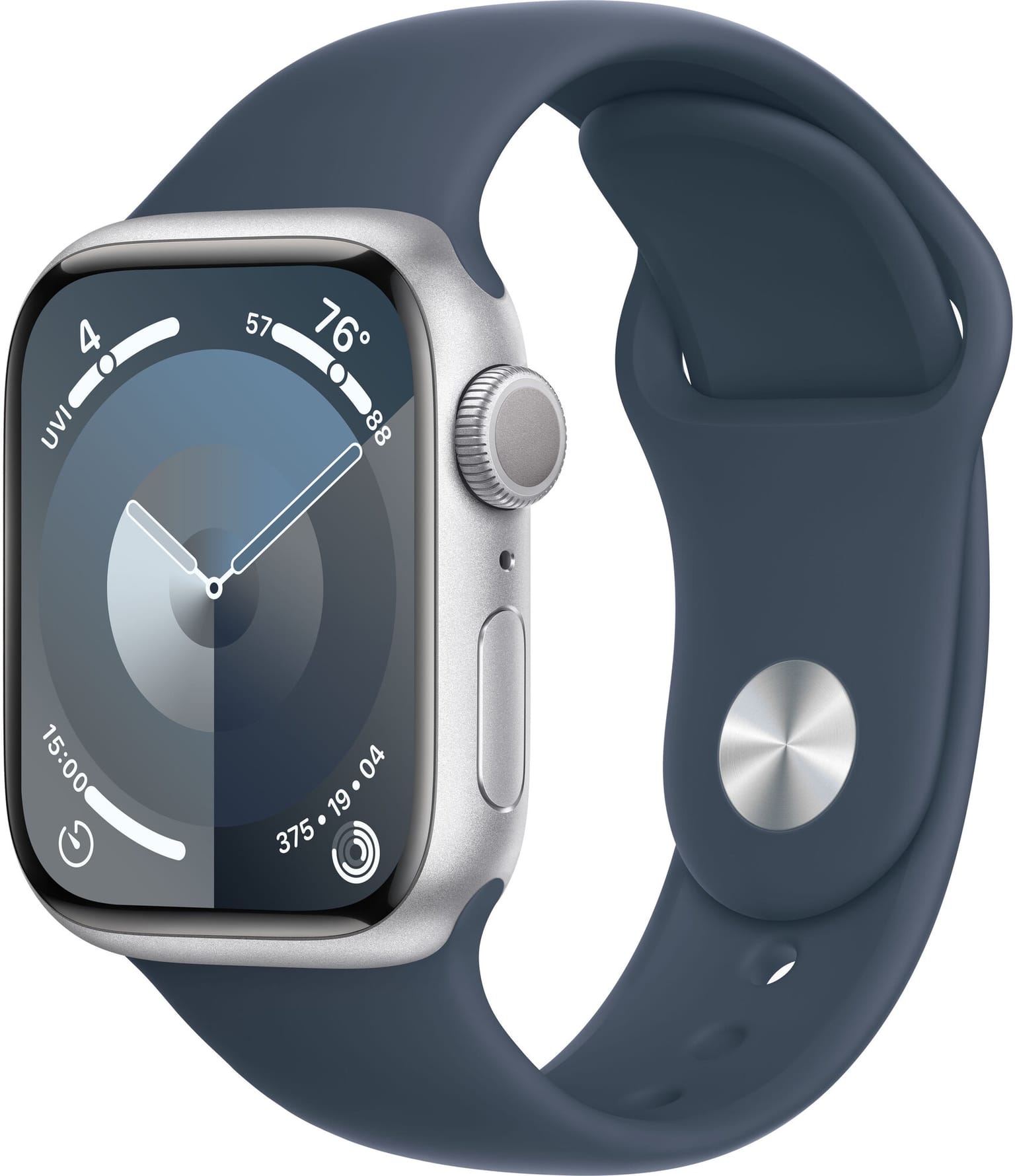 Товар Умные часы Apple Watch Series 9 45 мм Aluminium Case GPS, Silver/Storm Blue Sport Band