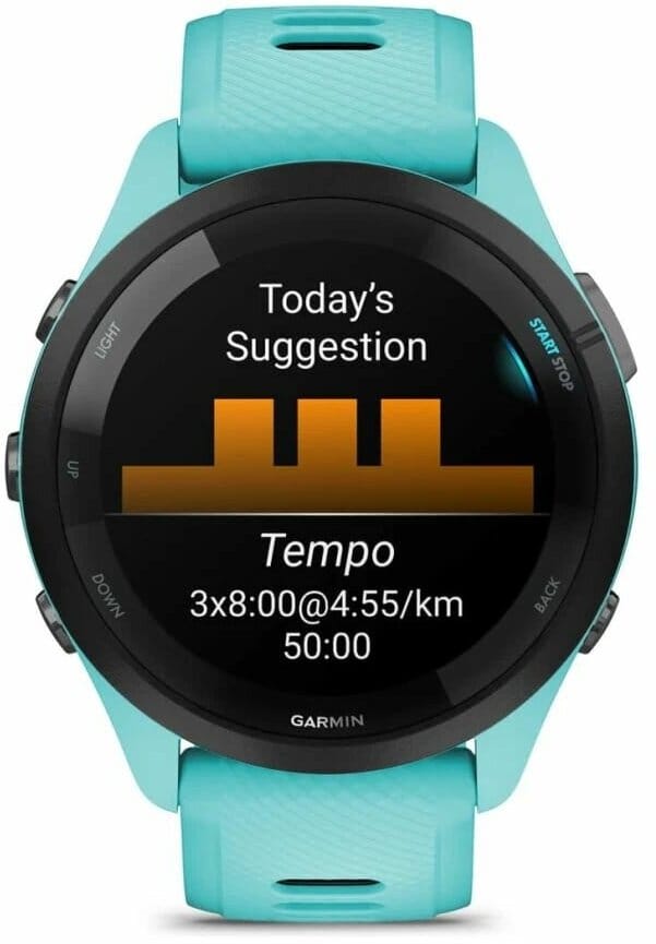 Товар Смарт-часы Garmin Forerunner 265, 33мм, 1.3", черный/бирюзовый / бирюзовый [010-02810-12]