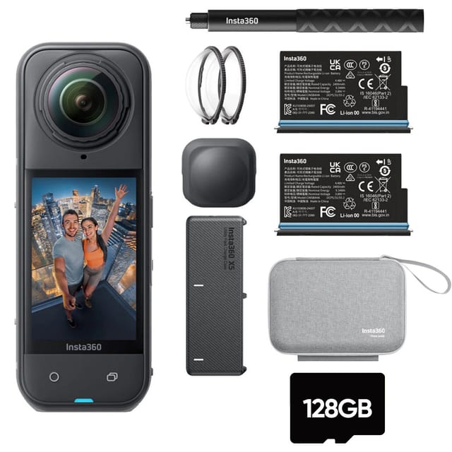 Товар Экшн-камера Insta360 X5 Essentials Bundle с картой памяти 128 ГБ, водонепроницаемая, 360° 8К, 72 МП, 4К60 fps, HDR